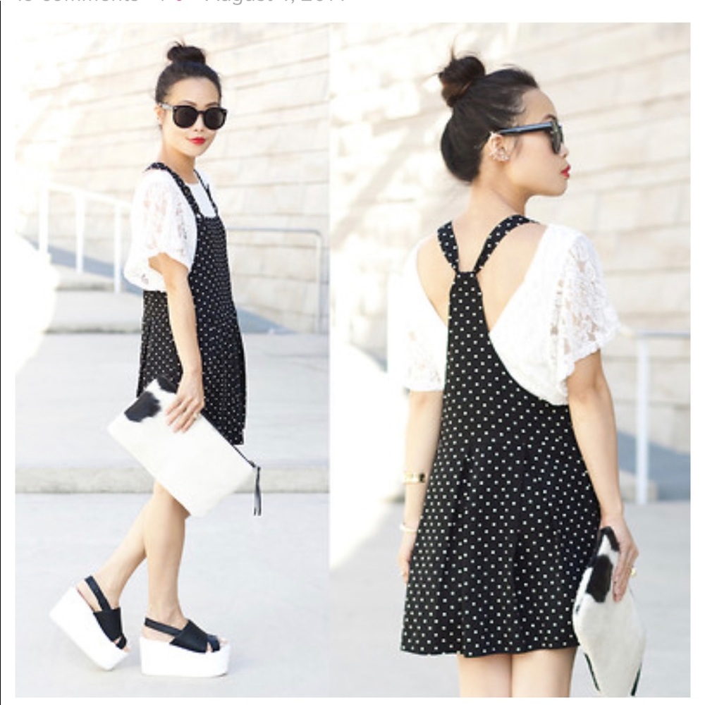 forever 21 black white polka dot jumper dress s